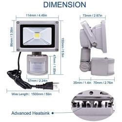 Motion Sensor Flood Lights Outdoor,10W Induction LED Lamp, IP65 Waterproof Spotlight,6500K LED Sensor Light,Security Light with US 3-Plug (Daylight White-Gray)