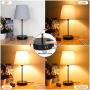 Touch Control Bedside Table Lamp, 3 Way Dimmable Modern Nightstand Lamps with Dual USB Charging Ports & AC Outlet, Grey Fabric Shade Desk Reading Lamp for Bedroom Living Room, 6W LED Bulb Included