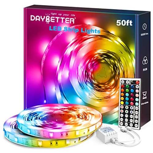 Daybetter Led Strip Lights, 50ft 270Leds RGB Led Light Strips Kits with Remote, Color Changing Led Lights for Bedroom Room Tv Kitchen Desk Party
