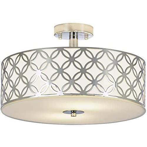 SOTTAE 12'' Luxurious Chrome Finished Glass Diffuser Semi Flush Mount Ceiling Light,Metal Hanging Fixture Lighting,Glass Diffuser Ceiling Lamp for Bedroom,Living Room,Kitchen, Hallway