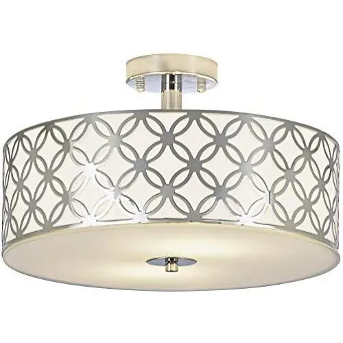 SOTTAE 12'' Luxurious Chrome Finished Glass Diffuser Semi Flush Mount Ceiling Light,Metal Hanging Fixture Lighting,Glass Diffuser Ceiling Lamp for Bedroom,Living Room,Kitchen, Hallway