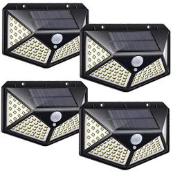 Solar Lights Outdoor 100 Led Solar Motion Sensor Security Lights ,Wireless Waterproof with 120° Motion Angle Outdoor Lights,Easy-to-Install for Front Door,Yard,Garage (4-Pack/3 Modes)