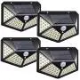 Solar Lights Outdoor 100 Led Solar Motion Sensor Security Lights ,Wireless Waterproof with 120° Motion Angle Outdoor Lights,Easy-to-Install for Front Door,Yard,Garage (4-Pack/3 Modes)
