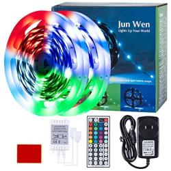 JUNWEN RGB LED Strip Lights 32.8FT Color Change Lights Strip, 5050 LED Tape Lights with UL Listed Power Supply and RF 44-Keys Remote for Bedroom Bar Room