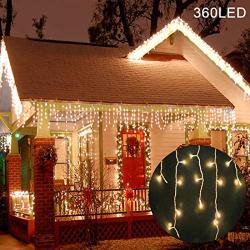 WATERGLIDE 360 LED Christmas Icicle Lights Outdoor Dripping Icicle String Light, 29.5ft 8 Modes Curtain Fairy Lights with 60 Drops, Indoor Xmas Holiday Wedding Party Decorations, Warm White