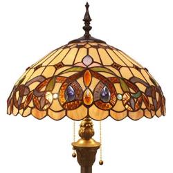 Tiffany Style Floor Standing Lamp W16H64 Inch Tall Stained Glass Serenity Victorian Lampshade 2E26 Antique Reading Light Resin Base S021 WERFACTORY Lamps Bedroom Living Room Bedside Table Lover Gifts