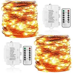 Koopower 2 Pack 36ft 100LEDs Fairy Lights Battery Operated String Lights 8 Mode Copper String Lights for Bedroom, Garden, Easter, Xmax Festival Decoration Warm White (Remote and Timer)