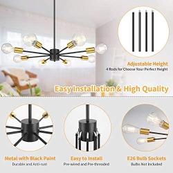 8-Light Sputnik Chandelier, Industrial Modern Ceiling Light Fixture, Semi Flush Mount Mid-Century Vintage Pendant Lights for Dining Room Bedroom Living Room Kitchen Hallway Foyer (Bulbs Not Included)