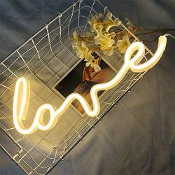 Protecu Love Neon Sign, 3 AA Battery/USB Powered Neon Lights LED Signs for Bedroom Neon Signs for Wall Decor, Neon Signs for Birthday, Party, Kids, Girls Room, Christmas, New Year Decor (Warm White 1)