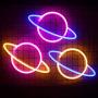 Wanxing Planet Neon Signs LED Neon Wall Sign Pink Blue Neon Lights for Bedroom Kids Room Hotel Shop Restaurant Game Office Wall Art Decoration Sign Party Supply Gift (Pink Blue)
