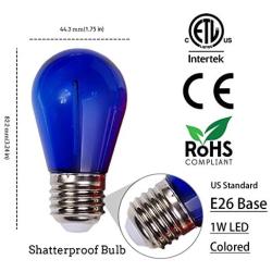 Visther S14 LED Colored String Light Bulb, 1W Plastic Shatterproof Incandescent Replacement, E26 Base, Edison Bulbs for Outdoor Indoor Patio Christmas String Lights, 24 Pack, Red/Blue/Yellow/Green