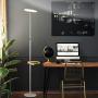 Brightech Sky Ultra LED Floor Lamp- Wireless Charging and Table Top Shelf- Tall Standing Torchiere Lamp with Bright Light- Perfect for Living Room, Bedrooms, Office, Den- Platinum Silver