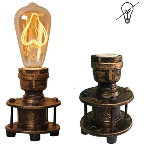 Industrial Table Lamp Base for Bedroom, Small Bedside Desk Lamps Vintage Rustic Farmhouse Mini Lamp Gold Metal Bronze Lights for Nightstand, Reading Room (No E26 Edison Bulb)