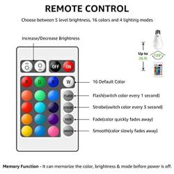 LE RGB Color Changing Light Bulbs with Remote, Dimmable LED Light Bulb, E26 Screw Base, 40 Watt Equivalent Soft Warm White, 16 Color Choices for Home Decor, Bedroom, Stage, Party and More, Pack of 2