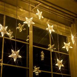 PEIDUO 9 Stars Curtain String Lights Plug Powered with Warm White Light Star Decoration for Indoor, Outdoor, Ramadan ,Christmas, Wedding, Party, Home Decorations