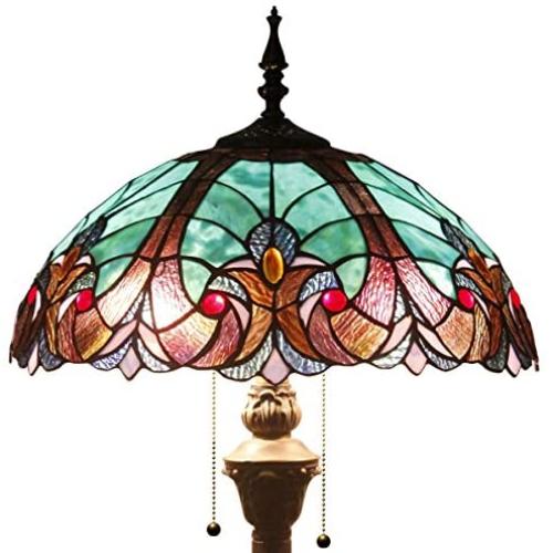 Tiffany Floor Lamp W16H64 Inch Green Stained Glass Liaison Style Shade 2E26 Antique Standing Reading Lighting Base S160G WERFACTORY Lamps Bedroom Coffee Table Living Room Bookcase Dresser Lover Gifts