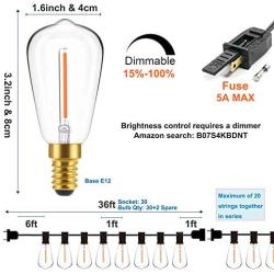 Newpow Outdoor String Lights 36ft with LED Filament Bulbs 30+2(Spare) Dimmable Shatterproof Waterproof, for Indoor/Outdoor Decoration and Lighting, Edison Vintage Style Warm 2200K