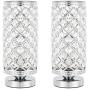 Crystal Table Lamps Set of 2, Modern Elegant Decorative Small Desk Light with Crystal Beads Hollowed Out Metal Lampshade and Base for Bedroom Living Room Kids Room