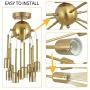 10-Light Sputnik Chandelier Brass Self Color Semi Flush Mount Ceiling Lamp Mid Century Pendant Lighting Close to Ceiling Light for Hallway Foyer