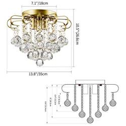 KAISITE 3-Lights Crystal Chandelier, Mini Modern Chandelier with 3×E12 Bulb Socket and Clear Crystal Ball, Flush Mount Ceiling Light 13.8 Inches Diameter for Bedroom, Dining Room, Etc(Plating Finish)