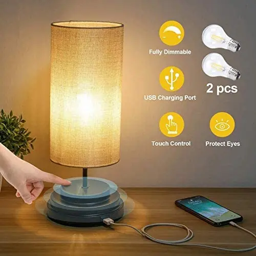 Kohree Touch Control Bedside Table Lamp,Fully Dimmable Nightstand Lamp with USB Charging Port,Modern Desk Lamp Dimmer for Bedroom,Living Room,Christmas Gifts, Two 4W 2700K Led Bulb Included Kohree Touch Control Bedside Table Lamp,Fully Dimmable Nightstand Lamp with USB Charging Port,Modern Desk Lamp Dimmer for Bedroom,Living Room,Christmas Gifts, Two 4W 2700K Led Bulb Included