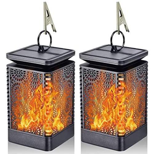 Solar Lantern Lights Dancing Flame Waterproof Outdoor Hanging Lantern Solar Powered Umbrella Led Night Lights Dusk to Dawn Auto on Off Landscape Decorative for Garden Patio Deck Yard Path 2 Pack