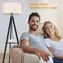LEPOWER Tripod Floor Lamp, Mid Century Standing Lamp with Shelf, Modern Design Studying Floor Light for Living Room, Bedroom, Office , Flaxen Lamp Shade with E26 Lamp Base (Black)