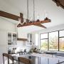 Wellmet Farmhouse Chandeliers for Dining Room, 5-Lights Kitchen Island Lighting, Rustic Wood Chandeliers with Seeded Glass Shades, 43'' Linear Hanging Pendant Light Fixture