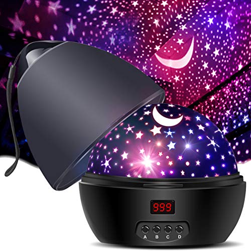 MOKOQI Star Projector Night Light, Christmas Gifts for 3-6-9 Year Old Girls and Boys, Vivid Starry Sky Night Lights Projector with Timer and Hanging Strap for Kids Baby Bedroom Decor Black