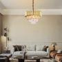 Modern Crystal Pendant Light 3 Tiers Raindrop Crystal Chandelier Round Chandelier Flush Mount Ceiling Lighting Fixture for Living Room Dining Room Lobby Restaurant,E12x5 Lights,Gold