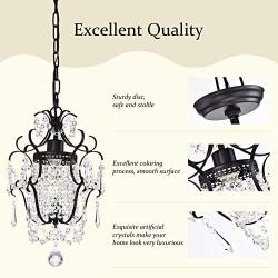 ELLI-Riz Chandelier Light Fixture, Black Crystal Light Fixture, 1 Light Small Chandelier, Iron Chandelier Lighting, Antique Chandeliers for Bedroom, Girls Room, Bathroom, Farmhouse