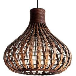 Bagood Natural Bamboo Chandelier DIY Wicker Rattan Lamp Shades Weave Hanging Light D13.8INCH