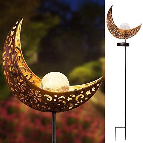 EOYIZW Garden Solar Lights Outdoor Decorative, Moon Decor, Crackle Glass Ball Outdoor Decorations Metal Garden Stake Lights for Pathway, Lawn, Patio, Yard