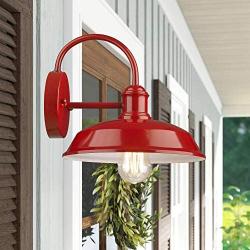 Odeums Farmhouse Barn Lights, Outdoor Wall Lights, Exterior Wall Lamps, Industrial Wall Lighting Fixture, Wall Mount Light in Red Finish with White Interior (Red, 1 Pack)