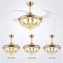 TFCFL 42 Inch Ceiling Fan with Light, Crystal Invisible Chandelier with Remote Control Retractable Blades Dimmable Pendant Lighting Fixture for Decorate Living Room Dining Room Restaurant (Gold)