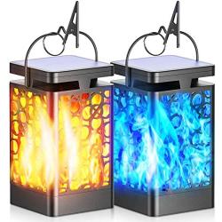 KOOPER Solar Lantern Lights 8 Color Dancing Flame Waterproof Solar Lights Outdoor Hanging Lantern Decorations LED Lights Landscape Decorative for Garden Patio Yard Path 2 Pack