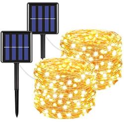 Moon Strike 2-Pack Solar Christmas Lights (Ultra-Bright More Durable), Total 240LED Solar Lights Outdoor String with 8 Modes, Waterproof Copper Wire Fairy Lights for Garden Patio Party(Warm White)