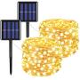 Moon Strike 2-Pack Solar Christmas Lights (Ultra-Bright More Durable), Total 240LED Solar Lights Outdoor String with 8 Modes, Waterproof Copper Wire Fairy Lights for Garden Patio Party(Warm White)