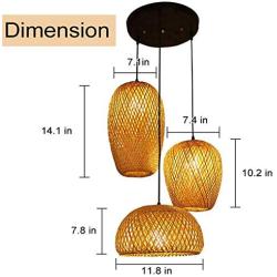 Bamboo Lantern Pendant Lamp, Retro Japanese Style E27 Chandelier Hanging Light Ceiling Lighting Fixture for Living Room Bedroom Restaurant Cafe Teahouse Bar Dining Room Club