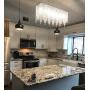 Modern Rectangular Crystal Chandelier, Luxury Linear Raindrop Hanging Pendant Lighting Flush Mount Ceiling Light Fixture for Dining Room Kitchen Island, 7-Lights, L32''