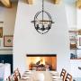 FERWVEW 14.2'' Farmhouse Rustic Black Globe Ceiling Hanging Lighting Foyer Chandelier Light Fixture,3-Light Modern Metal Pendant Lighting for Kitchen Island Hallway Living Dining Room Bedroom Entryway