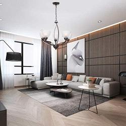 Lucidce Modern Chandelier 5-Light Lighting Fixtures Ceiling Hanging Lights Alabaster Glass Shades Oil Rubbed Bronze Pendant Light for Dining Room Living Room