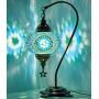 New BOSPHORUS Stunning Handmade Swan Neck Turkish Moroccan Mosaic Glass Table Desk Bedside Lamp Light with Bronze Base (Green)