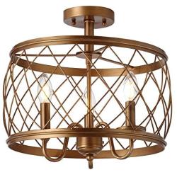 JONATHAN Y JYL9037A Eleanor 15'' 3 Metal LED Semi Flush Mount Ceiling Traditional Dimmable, 2700K Cozy Warm Light, for Kitchen,Hallway,Bathroom,Stairwell, Antiqued Gold