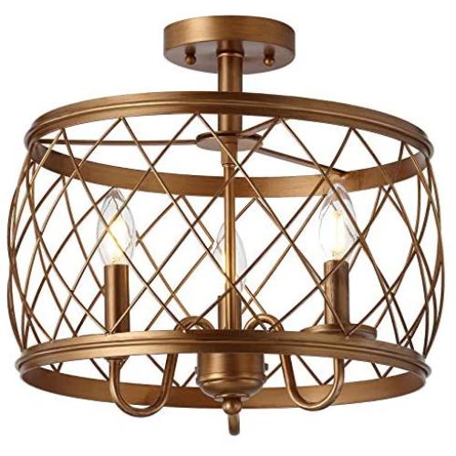 JONATHAN Y JYL9037A Eleanor 15'' 3 Metal LED Semi Flush Mount Ceiling Traditional Dimmable, 2700K Cozy Warm Light, for Kitchen,Hallway,Bathroom,Stairwell, Antiqued Gold