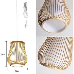 ANYE 15ft White Plug-in UL On/Off Dimmer Switch Cord Retro Art Deco Style E26 Lamp Holder Rattan Bamboo Lampshade Pendant Light for Dining Room Cafe Restaurant Bulbs Not Included