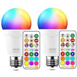 LED Light Bulb 85W Equivalent, Color Changing Light Bulbs with Remote Control RGB 6 Modes, Timing, Sync, Dimmable E26 Screw Base (2 Pack)