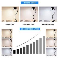 LED Desk Lamp with Clamp 3 Color Modes 10 Brightness Dimmer 360°Flexible Gooseneck USB Eye Protection Desk Light Clip on Reading Light for Bedroom Bed Headboard Office