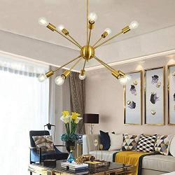 Brushed Gold Sputnik Chandelier Lighting 10 Light,Mid Century Modern Pendant Light Fixtures for Dining Room,Kichen,Living Room