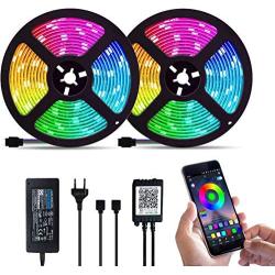 Music LED Strip Light,Multi-Color 32.8 ft/10M,Dimmable 12V Safety Power, Smart Phone APP Control Light Strips with Remote for Room, Bedroom, TV, Kitchen, Bedroom, Party, Halloween【2 Packs】